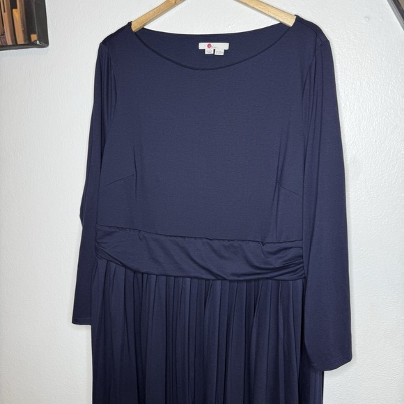 Boden Catherine Navy Blue Pleated Long Sleeve Midi Dress Womens US 20/22R - Picture 2 of 14